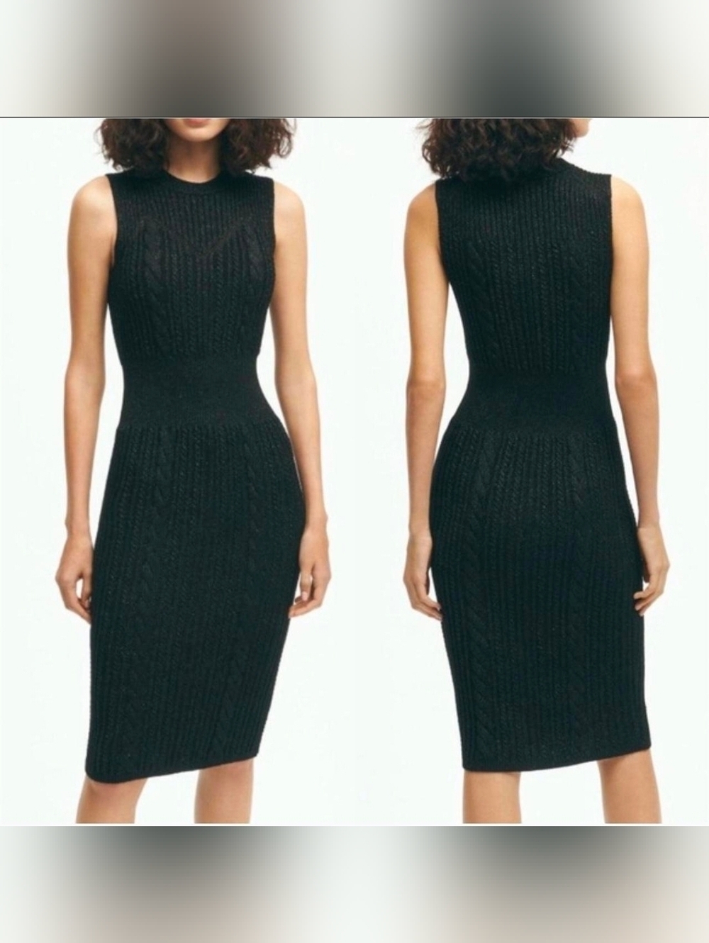 Brooks Brothers Sparkling Black Sleeveless Cable Knit Sheath Dress Size XL